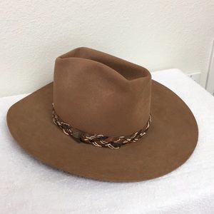 New West By Bailey Tan Felt Woven Leather Western Cowgirl Cowboy Hat Size Medium